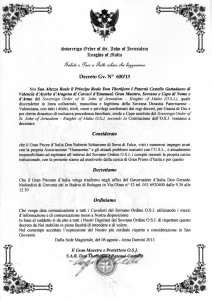 Decreto Magistrale - Gran Priorato d'Italia